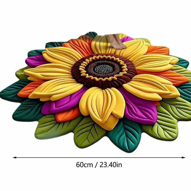 23.40"*23.40 Rainbow Sunflower Carpet Washable Bathtub Mat Non-slip Carpet Chinese Style For Bedroom Kitchen Bathroom Living Room Cloakroom Foot Mat - Image 4